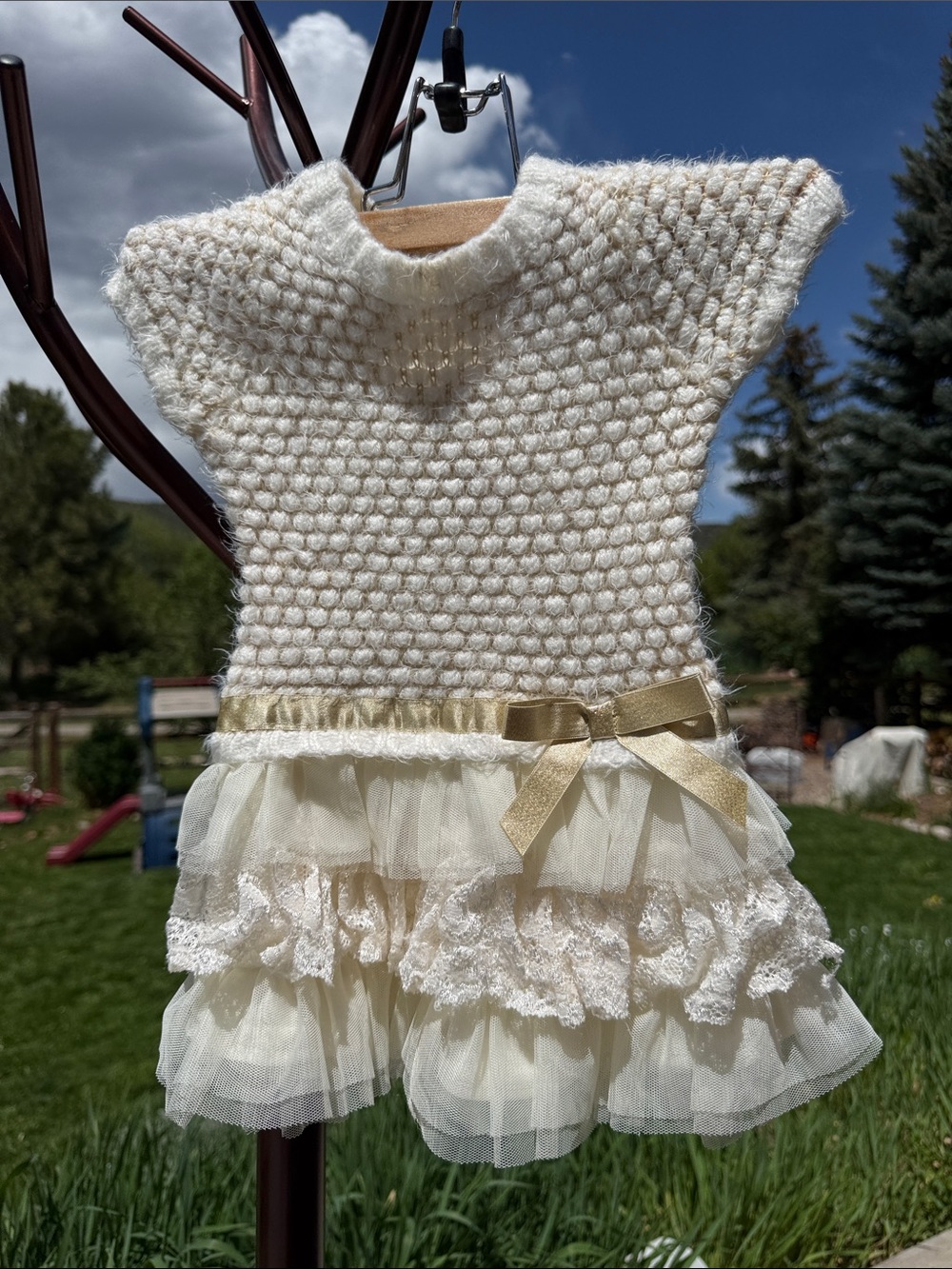 Cream Ruffled Tiered Babydoll Dress 2T